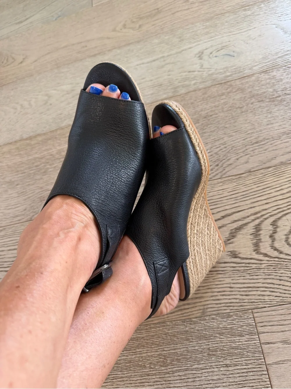 Via Spiga Ingrid Black Leather Espadrille Wedge Sandals US 7